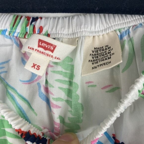 Levi's Womens Tropical Floral Blouse Size XS Cinched Short Sleeve Vacation - Picture 2 of 6